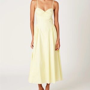 Nia butter yellow dip waist sweetheart midi dress